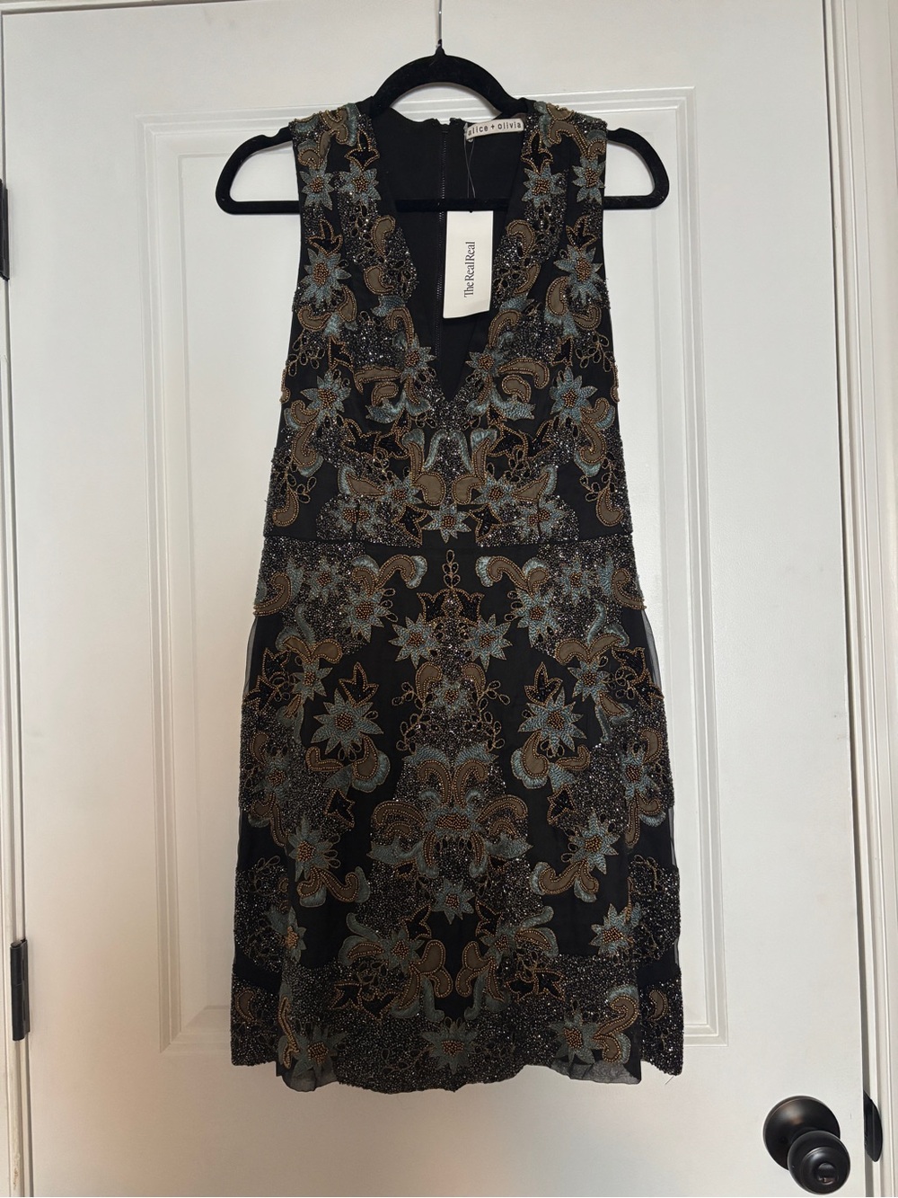 Alice + Olivia beaded silk cocktail dress